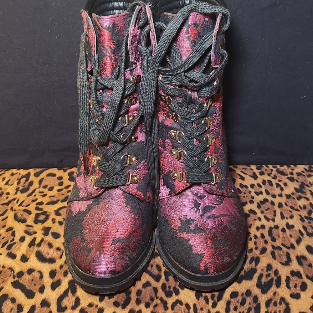 Boho Chic floral printed brocade ankle boots